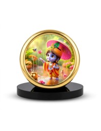 Car Desk/Table Top Little Krishna Metal Golden Photo Stand 2x2 Inches, Compact & Stylish Spiritual Display for Car, Home & Office (Pack of 1) (F18839)