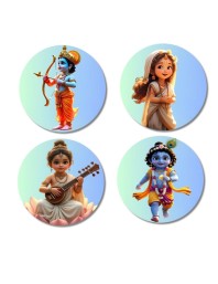 Shiva, Shakti, Ganesha, Kartikeya, and Krishna. Fridge Magnets 4 Piece Set | 3 Inch Round Wall Fridge Decor (F23198)