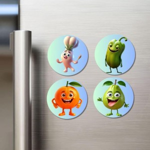 Garlic, Bitter Gourd, Orange, Guava Fridge Magnets 4 Piece Set | 3 Inch Round Wall Fridge Decor (F23300) Garlic, Bitter Gourd, Orange, Guava Fridge Magnets 4 Piece Set | 3 Inch Round Wall Fridge Decor (F23300)