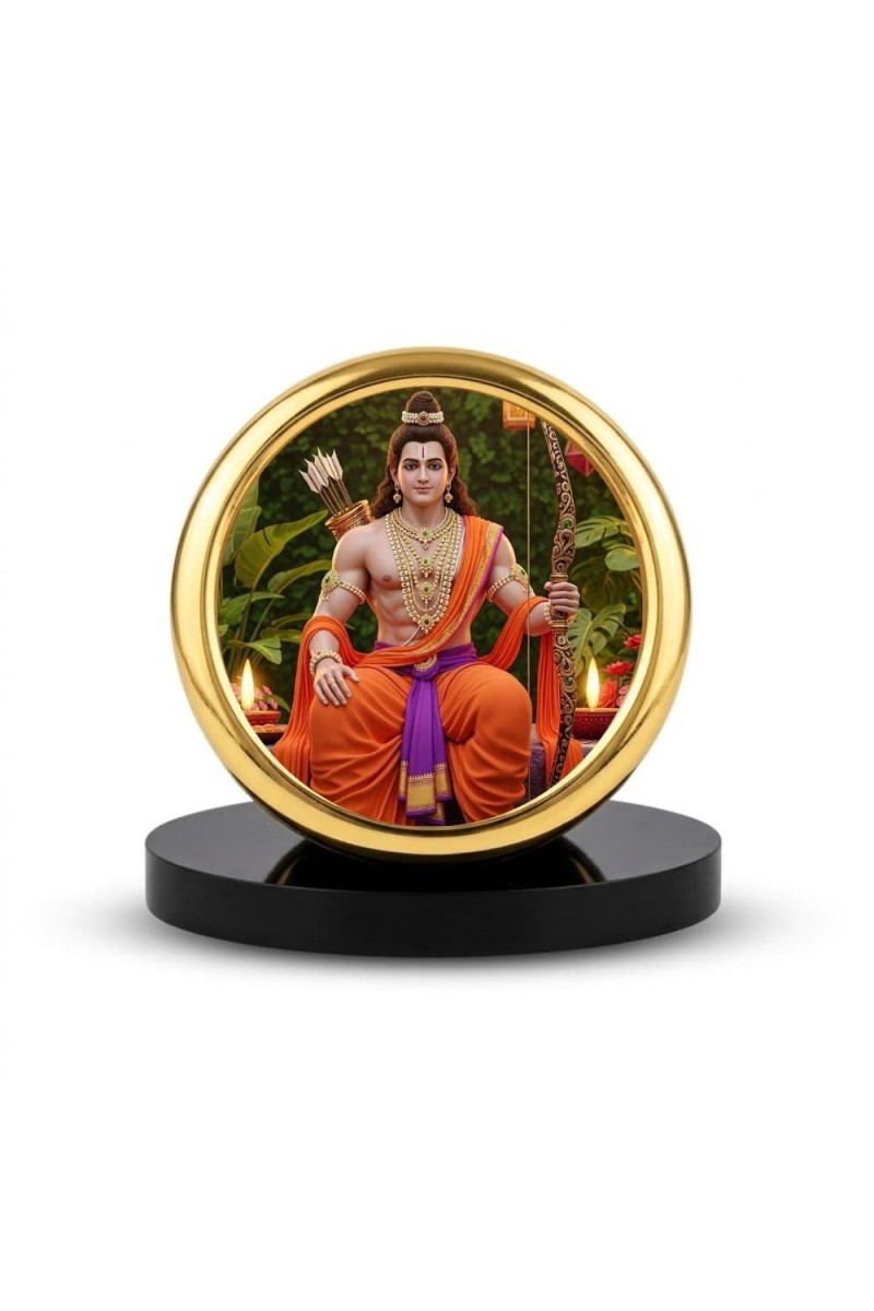 Car Desk/Table Top Lord Rama Metal Golden Photo Stand 2x2 Inches, Compact & Stylish Spiritual Display for Car, Home & Office (Pack of 1) (F18530)