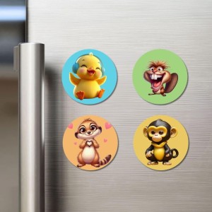 Chick, Squirrel, Meerkat, and Monkey. Fridge Magnets 4 Piece Set | 3 Inch Round Wall Fridge Decor (F22882) Chick, Squirrel, Meerkat, and Monkey. Fridge Magnets 4 Piece Set | 3 Inch Round Wall Fridge Decor (F22882)