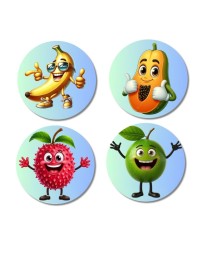 Banana, Papaya, Lychee, Green Apple Fridge Magnets 4 Piece Set | 3 Inch Round Wall Fridge Decor (F23270)