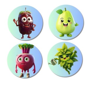 Beetroot, Pear, Radish, Mint Fridge Magnets 4 Piece Set | 3 Inch Round Wall Fridge Decor (F23316)
