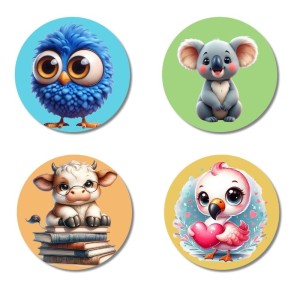 Sparrow, Koala, Cow, and Owl. Fridge Magnets 4 Piece Set | 3 Inch Round Wall Fridge Decor (F22909) Sparrow, Koala, Cow, and Owl. Fridge Magnets 4 Piece Set | 3 Inch Round Wall Fridge Decor (F22909)