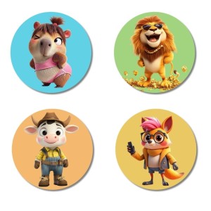 Wombat, Lion, Cow, and Fox. Fridge Magnets 4 Piece Set | 3 Inch Round Wall Fridge Decor (F22944) Wombat, Lion, Cow, and Fox. Fridge Magnets 4 Piece Set | 3 Inch Round Wall Fridge Decor (F22944)
