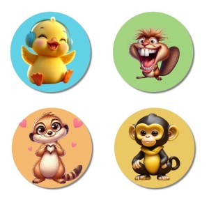 Chick, Squirrel, Meerkat, and Monkey. Fridge Magnets 4 Piece Set | 3 Inch Round Wall Fridge Decor (F22882) Chick, Squirrel, Meerkat, and Monkey. Fridge Magnets 4 Piece Set | 3 Inch Round Wall Fridge Decor (F22882)