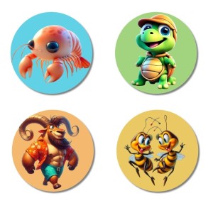 Shrimp, Turtle, Ibex, and Bees. Fridge Magnets 4 Piece Set | 3 Inch Round Wall Fridge Decor (F22941) Shrimp, Turtle, Ibex, and Bees. Fridge Magnets 4 Piece Set | 3 Inch Round Wall Fridge Decor (F22941)