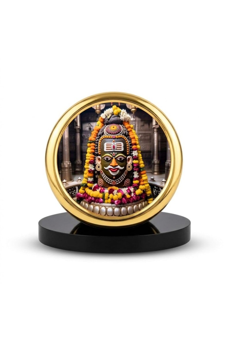 Car Desk/Table Top Mahakal Metal Golden Photo Stand 2x2 Inches, Compact & Stylish Spiritual Display for Car, Home & Office (Pack of 1) (F20716)