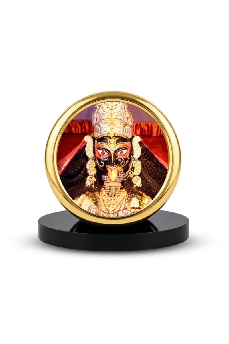 Car Desk/Table Top Kali Matha Metal Golden Photo Stand 2x2 Inches, Compact & Stylish Spiritual Display for Car, Home & Office (Pack of 1) (F18741)