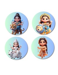 Maa Durga, Maa Lakshmi, Maa Saraswati, Maa Parvati Fridge Magnets 4 Piece Set | 3 Inch Round Wall Fridge Decor (F23187)