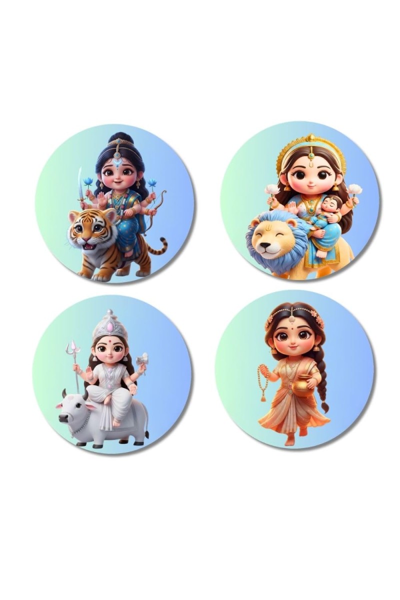 Maa Durga, Maa Lakshmi, Maa Saraswati, Maa Parvati Fridge Magnets 4 Piece Set | 3 Inch Round Wall Fridge Decor (F23187)