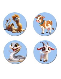Camel, Cow, Snake, and Goat. Fridge Magnets 4 Piece Set | 3 Inch Round Wall Fridge Decor (F23056)