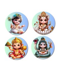 Krishna, Saraswati, Hanuman, Shiva Fridge Magnets 4 Piece Set | 3 Inch Round Wall Fridge Decor (F23171)