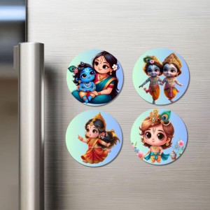 Krishna, Yashoda, and Radha. Fridge Magnets 4 Piece Set | 3 Inch Round Wall Fridge Decor (F22779) Krishna, Yashoda, and Radha. Fridge Magnets 4 Piece Set | 3 Inch Round Wall Fridge Decor (F22779)