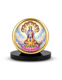 Car Desk/Table Top Lord Vishnu Metal Golden Photo Stand 2x2 Inches, Compact & Stylish Spiritual Display for Car, Home & Office (Pack of 1) (F18878)