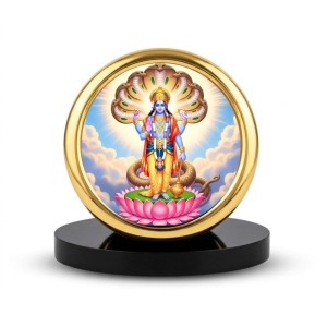 Car Desk/Table Top Lord Vishnu Metal Golden Photo Stand 2x2 Inches, Compact & Stylish Spiritual Display for Car, Home & Office (Pack of 1) (F18878)