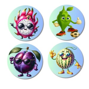 Dragon Fruit, Mango, Plum, Melon Fridge Magnets 4 Piece Set | 3 Inch Round Wall Fridge Decor (F23273) Dragon Fruit, Mango, Plum, Melon Fridge Magnets 4 Piece Set | 3 Inch Round Wall Fridge Decor (F23273)