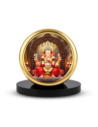 Car Desk/Table Top Lord Ganesha Metal Golden Photo Stand 2x2 Inches, Compact & Stylish Spiritual Display for Car, Home & Office (Pack of 1) (F18604)
