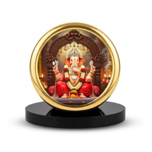 Car Desk/Table Top Lord Ganesha Metal Golden Photo Stand 2x2 Inches, Compact & Stylish Spiritual Display for Car, Home & Office (Pack of 1) (F18604)