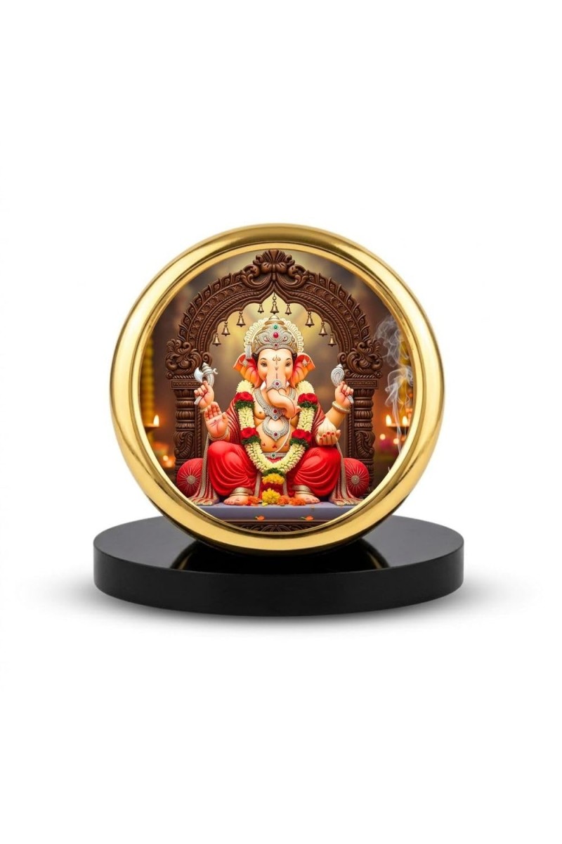 Car Desk/Table Top Lord Ganesha Metal Golden Photo Stand 2x2 Inches, Compact & Stylish Spiritual Display for Car, Home & Office (Pack of 1) (F18604)
