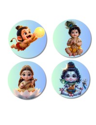 Hanuman, Krishna, Lakshmi, Shiva Fridge Magnets 4 Piece Set | 3 Inch Round Wall Fridge Decor (F23251)