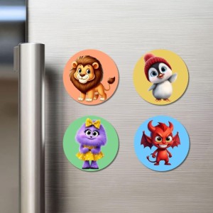 Lion, Penguin, Cat, and Monster. Fridge Magnets 4 Piece Set | 3 Inch Round Wall Fridge Decor (F22969) Lion, Penguin, Cat, and Monster. Fridge Magnets 4 Piece Set | 3 Inch Round Wall Fridge Decor (F22969)