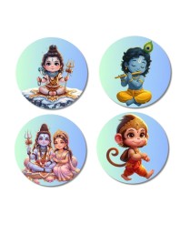 Hanuman, Ganesha, Shiva, and Parvati. Fridge Magnets 4 Piece Set | 3 Inch Round Wall Fridge Decor (F22829)