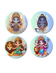 Durga and Kali. Fridge Magnets 4 Piece Set | 3 Inch Round Wall Fridge Decor (F22844)