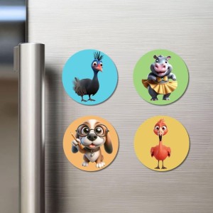 Ostrich, Hippo, Dog, and Chicken. Fridge Magnets 4 Piece Set | 3 Inch Round Wall Fridge Decor (F22901) Ostrich, Hippo, Dog, and Chicken. Fridge Magnets 4 Piece Set | 3 Inch Round Wall Fridge Decor (F22901)