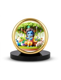 Car Desk/Table Top Little Krishna Metal Golden Photo Stand 2x2 Inches, Compact & Stylish Spiritual Display for Car, Home & Office (Pack of 1) (F18897)