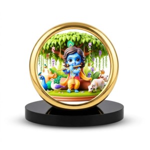 Car Desk/Table Top Little Krishna Metal Golden Photo Stand 2x2 Inches, Compact & Stylish Spiritual Display for Car, Home & Office (Pack of 1) (F18897)