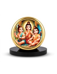 Car Desk/Table Top Rama Lakshmana Bharatha Metal Golden Photo Stand 2x2 Inches, Compact & Stylish Spiritual Display for Car, Home & Office (Pack of 1) (F18905)
