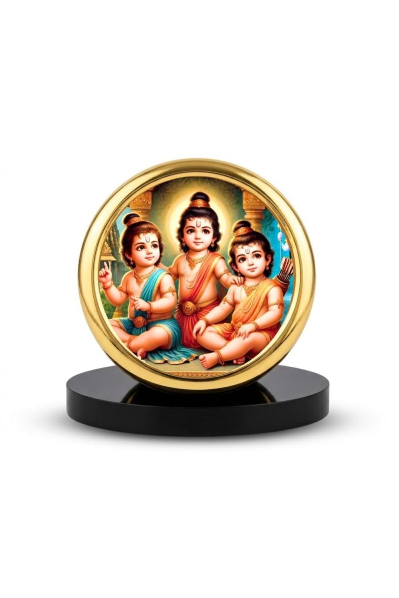 Car Desk/Table Top Rama Lakshmana Bharatha Metal Golden Photo Stand 2x2 Inches, Compact & Stylish Spiritual Display for Car, Home & Office (Pack of 1) (F18905)