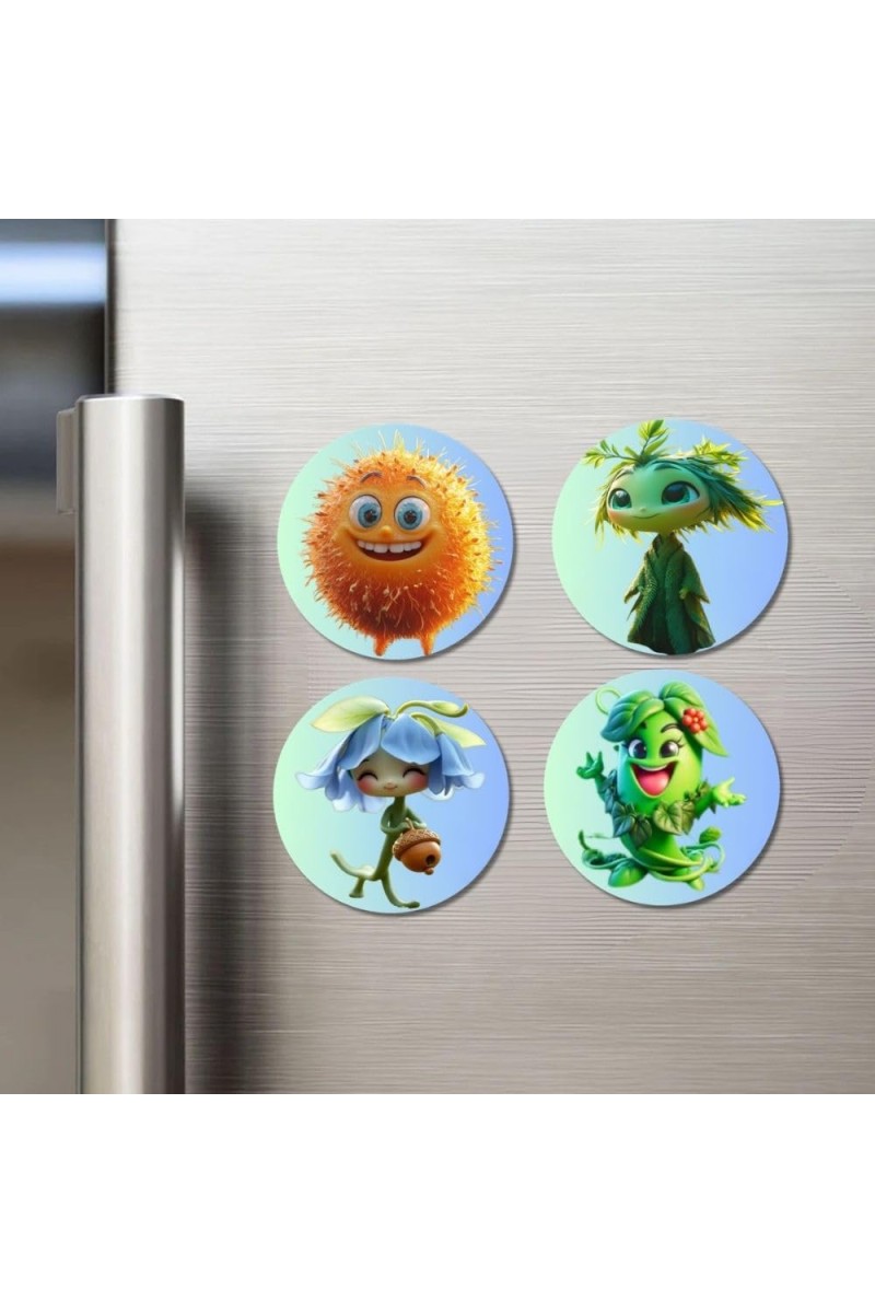 Lychee, Seaweed, Bluebell, Mint Fridge Magnets 4 Piece Set | 3 Inch Round Wall Fridge Decor (F23312)