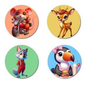 Mouse, Deer, Wolf, and Toucan. Fridge Magnets 4 Piece Set | 3 Inch Round Wall Fridge Decor (F23037) Mouse, Deer, Wolf, and Toucan. Fridge Magnets 4 Piece Set | 3 Inch Round Wall Fridge Decor (F23037)