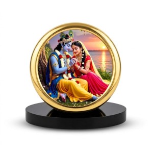 Car Desk/Table Top Radha Krishna Metal Golden Photo Stand 2x2 Inches, Compact & Stylish Spiritual Display for Car, Home & Office (Pack of 1) (F18738)
