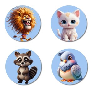 Lion, Cat, Raccoon, and Bird. Fridge Magnets 4 Piece Set | 3 Inch Round Wall Fridge Decor (F23145) Lion, Cat, Raccoon, and Bird. Fridge Magnets 4 Piece Set | 3 Inch Round Wall Fridge Decor (F23145)