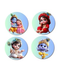 Radha and Krishna Fridge Magnets 4 Piece Set | 3 Inch Round Wall Fridge Decor (F23189)
