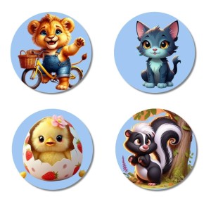 Lion, Cat, Chick, and Skunk. Fridge Magnets 4 Piece Set | 3 Inch Round Wall Fridge Decor (F23137) Lion, Cat, Chick, and Skunk. Fridge Magnets 4 Piece Set | 3 Inch Round Wall Fridge Decor (F23137)