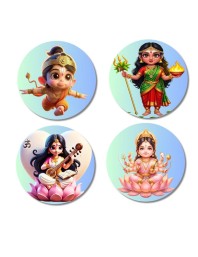 Hanuman, Durga, Saraswati, Lakshmi Fridge Magnets 4 Piece Set | 3 Inch Round Wall Fridge Decor (F23176)