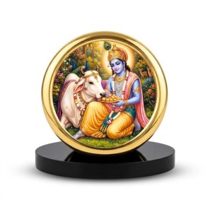 Car Desk/Table Top Lord Krishna Metal Golden Photo Stand 2x2 Inches, Compact & Stylish Spiritual Display for Car, Home & Office (Pack of 1) (F18786)