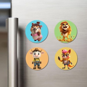 Wombat, Lion, Cow, and Fox. Fridge Magnets 4 Piece Set | 3 Inch Round Wall Fridge Decor (F22944) Wombat, Lion, Cow, and Fox. Fridge Magnets 4 Piece Set | 3 Inch Round Wall Fridge Decor (F22944)