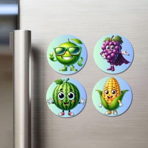 Lime, Grapes, Watermelon, Corn Fridge Magnets 4 Piece Set | 3 Inch Round Wall Fridge Decor (F23274)