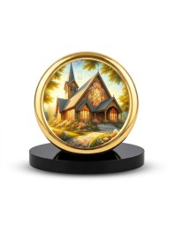 Car Desk/Table Top Beautiful Church Metal Golden Photo Stand 2x2 Inches, Compact & Stylish Spiritual Display for Car, Home & Office (Pack of 1) (F18724)