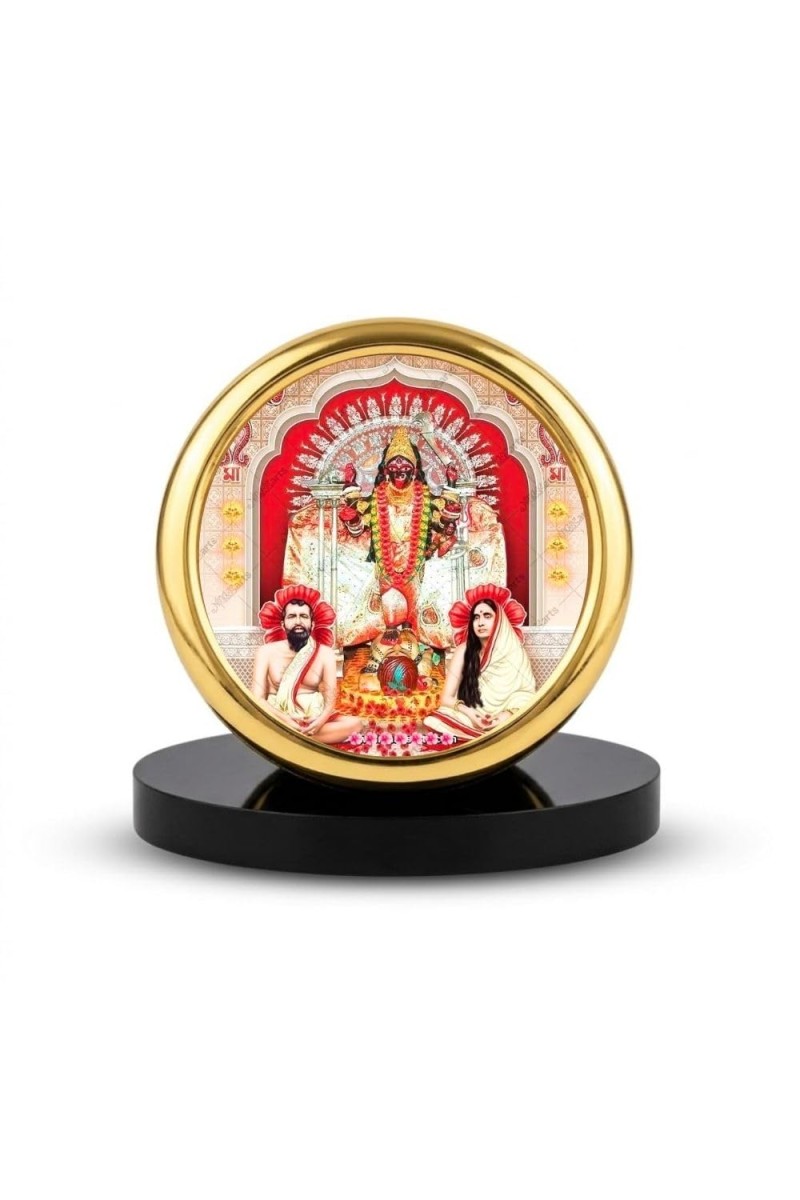 Car Desk/Table Top Kali Matha and Ramakrishna Paramahamsa Metal Golden Photo Stand 2x2 Inches, Compact & Stylish Spiritual Display for Car, Home & Office (Pack of 1) (F18696)