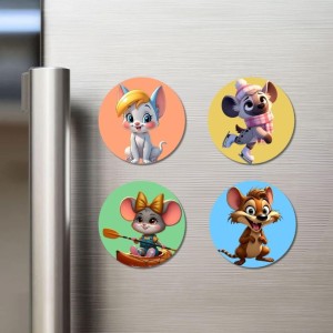 Chinchilla, Hyena, Mouse, and Rat. Fridge Magnets 4 Piece Set | 3 Inch Round Wall Fridge Decor (F23034)