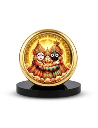 Car Desk/Table Top Lord Jagannath Metal Golden Photo Stand 2x2 Inches, Compact & Stylish Spiritual Display for Car, Home & Office (Pack of 1) (F18850)