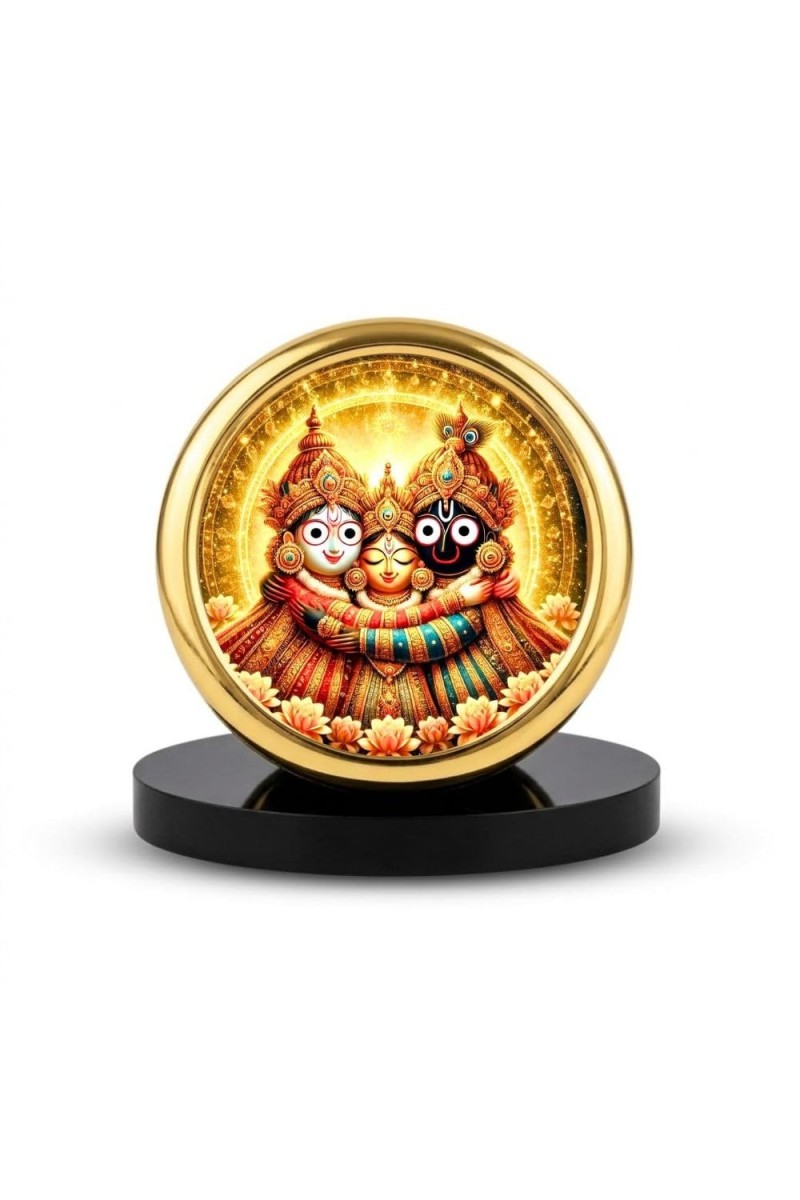 Car Desk/Table Top Lord Jagannath Metal Golden Photo Stand 2x2 Inches, Compact & Stylish Spiritual Display for Car, Home & Office (Pack of 1) (F18850)