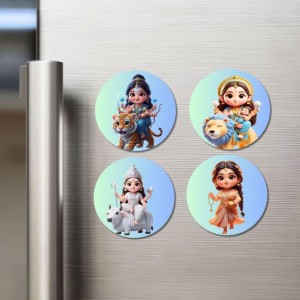 Maa Durga, Maa Lakshmi, Maa Saraswati, Maa Parvati Fridge Magnets 4 Piece Set | 3 Inch Round Wall Fridge Decor (F23187)
