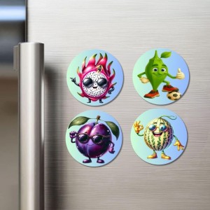 Dragon Fruit, Mango, Plum, Melon Fridge Magnets 4 Piece Set | 3 Inch Round Wall Fridge Decor (F23273) Dragon Fruit, Mango, Plum, Melon Fridge Magnets 4 Piece Set | 3 Inch Round Wall Fridge Decor (F23273)